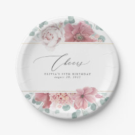 ダスティーローズ フラワール エレガント ボタニカル ペーパー プレート