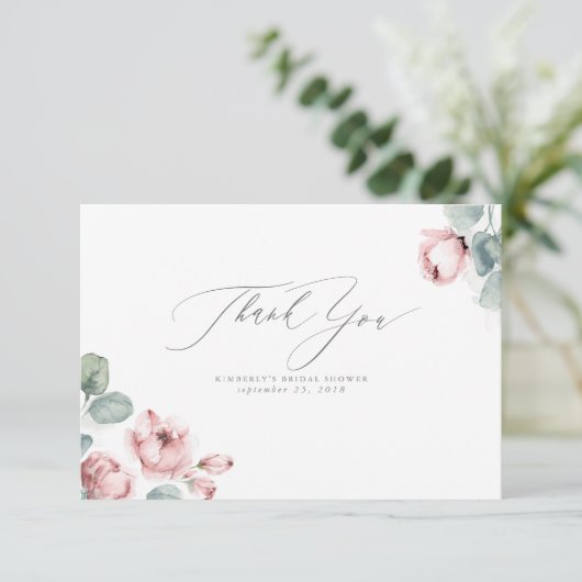 ダスティーローズ フラワー エレガント 小さな サンクス サンキューカード (スタンド正面)