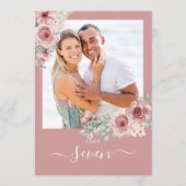ダスティーローズ フラワー バラ 写真付きテーブルナンバー 招待状 (正面)