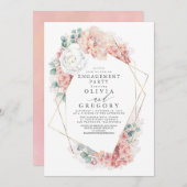 ダスティーローズ フローラル エレガント エンゲージメント パーティー 招待状 (正面/裏面)
