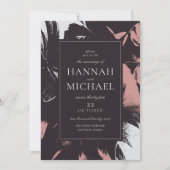 ダスティーローズ ブラック アブストラクト フローラル ウェディング 招待状 (正面)