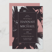 ダスティーローズ ブラック アブストラクト フローラル ウェディング 招待状 (正面/裏面)