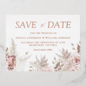 ダスティーローズ ブラッシュ ウェディング セーブ・ザ・デート ローズゴールド 箔招待状ポストカード (正面)