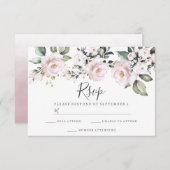 ダスティーローズ ブラッシュ ピンクの花 ウェディング 婚約 出欠カード (正面/裏面)