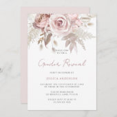 ダスティーローズ ブラッシュ フラワーの性別発表パーティー 招待状 (正面/裏面)