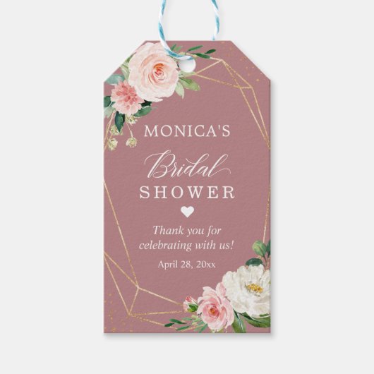 ダスティーローズ ブラッシュ フラワーブライダルシャワー サンクス ギフトタグ (正面)