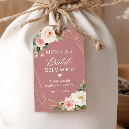 ダスティーローズ ブラッシュ フラワーブライダルシャワー サンクス ギフトタグ