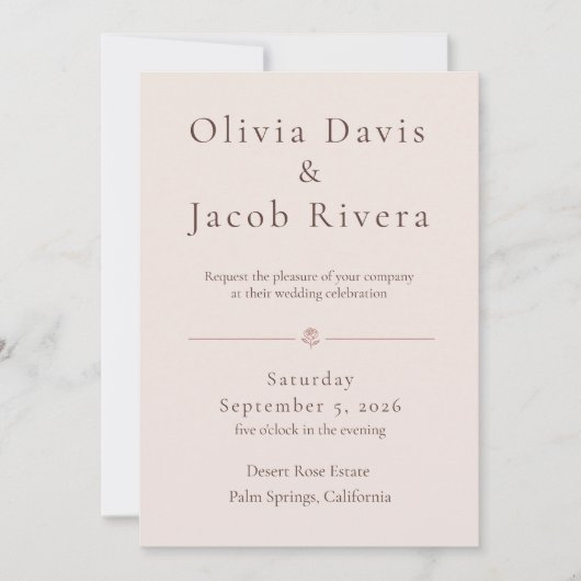 ダスティーローズ ミニマル ウェディング 招待状 (正面)