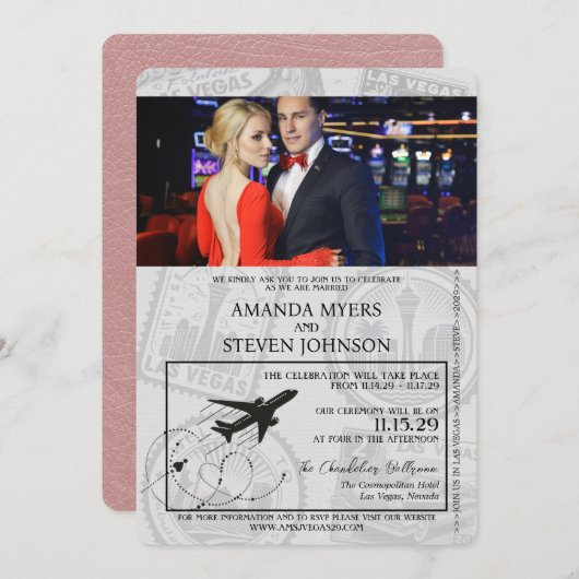 ダスティーローズ ラスベガス パスポート ウェディング 招待状 (正面/裏面)