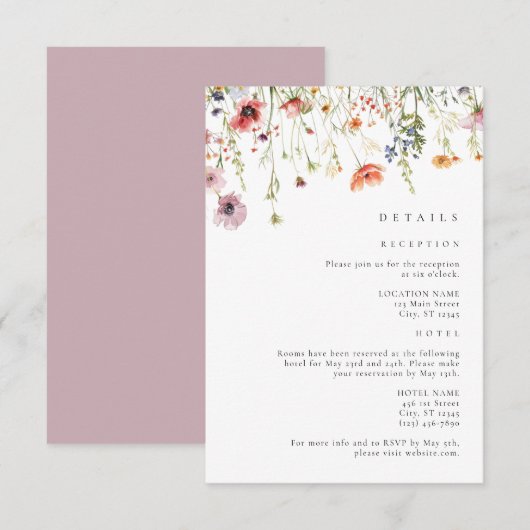 ダスティーローズ ワイルドフラワー ウェディング 詳細 エンクロージャーカード (正面/裏面)