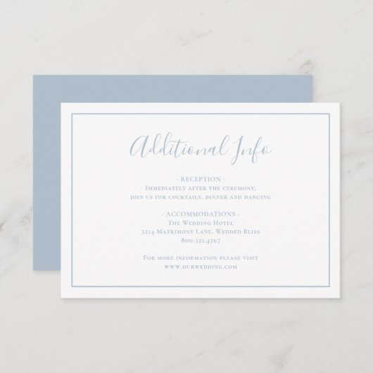 ダスティー伝統的ブルーエレガントな結婚式 エンクロージャーカード (正面/裏面)