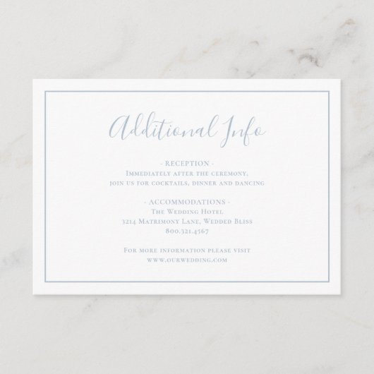 ダスティー伝統的ブルーエレガントな結婚式 エンクロージャーカード (正面)