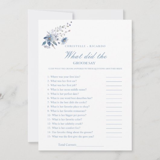 ダスティー新郎新婦トリビアブライダルシャワーゲームカード 案内状 (正面)