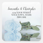 ダスティー淡い色のブルーバラ差出人住所封筒用シール スクエアシール (正面)