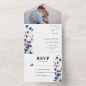 ダスティー王室のブルーパープルブロム結婚ズ オールインワン招待状 (内側)