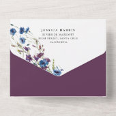 ダスティー王室のブルーパープルブロム結婚ズ オールインワン招待状 (裏面)