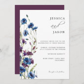 ダスティー王室のブルーパープル開花フローラ結婚ズ 招待状 (正面/裏面)