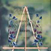 ダスティー王室のブルーパープル開花結婚ズ・ウェルカム アクリルサイン (ニュートラル)