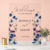 ダスティー王室のブルーパープル開花結婚ズ・ウェルカム アクリルサイン (ウェディング)