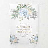 ダスティー素朴ブルーとアイボリーフローラ結婚ズ 三つ折り招待状 (カバー)