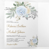 ダスティー素朴ブルーとアイボリーフローラ結婚ズ 三つ折り招待状 (内部最初)