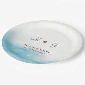 ダスティー素朴ブルーカモノグラムのスタムウェディング ペーパープレート (アングル)