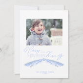 ダスティー素朴ブルークリスマスパインホリデーフォト シーズンカード (正面)