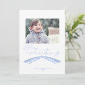 ダスティー素朴ブルークリスマスパインホリデーフォト シーズンカード (スタンド正面)