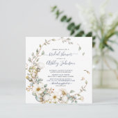 ダスティー素朴ブルークリームフローラブライダルシャワー 招待状 (スタンド正面)