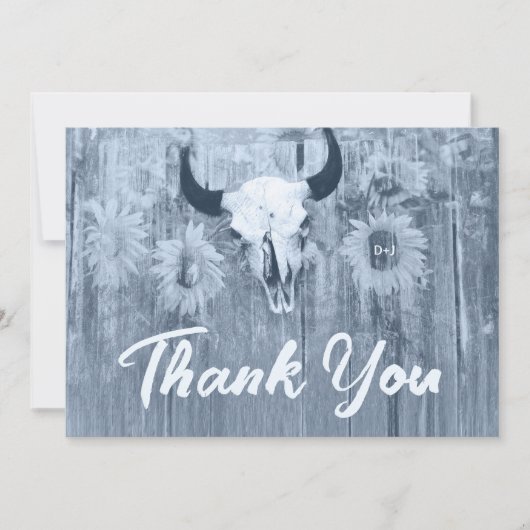 ダスティー素朴ブルーサンフラワーズブルスカル サンキューカード (正面)