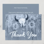 ダスティー素朴ブルーサンフラワーズブルスカル サンキューカード (正面/裏面)