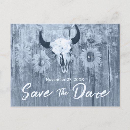 ダスティー素朴ブルーサンフラワーズブルスカル 案内ポストカード (正面)