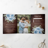 ダスティー素朴ブルーバラフォトバーンウッド結婚ズ 三つ折り招待状 (内部)