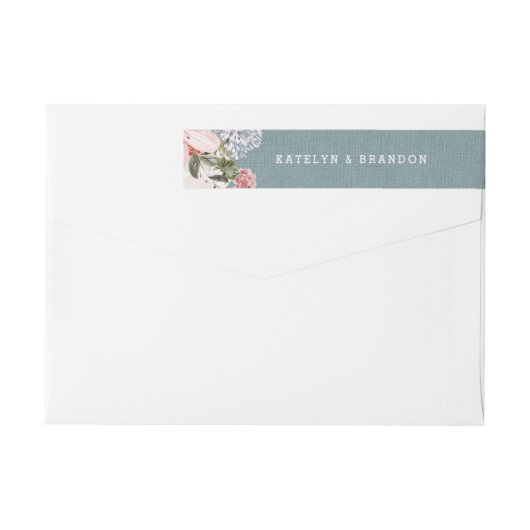 ダスティー素朴ブルーバーラップ結婚差出人住所 ラップアラウンドラベル (裏面)