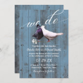 ダスティー素朴ブルーバーンで愛の鳥を結婚行う 招待状 (正面/裏面)