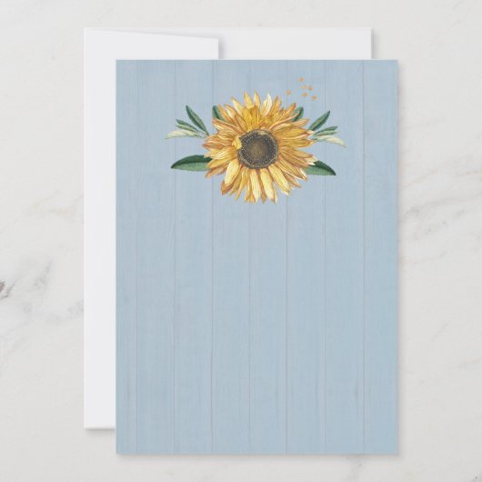 ダスティー素朴ブルーバーンウッド、ひまわり結婚のInv 招待状 (裏面)