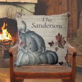 ダスティー素朴ブルーパンプキン紅葉ウッドスローP クッション