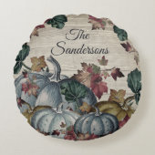 ダスティー素朴ブルーパンプキン紅葉ウッドラウンド ラウンドクッション (正面)