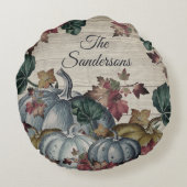 ダスティー素朴ブルーパンプキン紅葉ウッドラウンド ラウンドクッション (裏面)