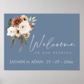 ダスティー素朴ブルーピーチフローラ結婚ズウェルカム ポスター (正面)