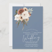 ダスティー素朴ブルーピーチフローラ結婚ズ 招待状 (正面)