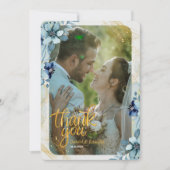 ダスティー素朴ブルーフローラサンキューカード – 写真 サンキューカード (正面)