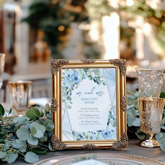 ダスティー素朴ブルーフローラシルバーの看板ドリンク ポスター