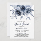 ダスティー素朴ブルーフローラフォトブライダルシャワー 招待状 (正面)