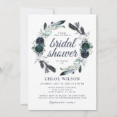 ダスティー素朴ブルーフローラブライダルシャワー 招待状 (正面)