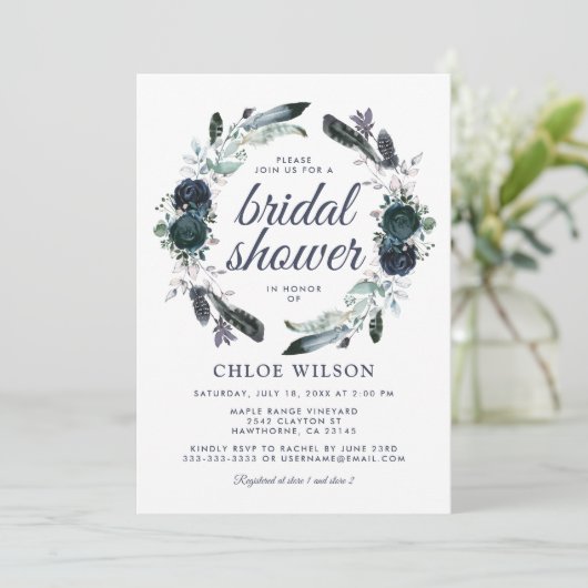 ダスティー素朴ブルーフローラブライダルシャワー 招待状 (スタンド正面)