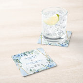 ダスティー素朴ブルーフローラユーカリ金ゴールドコースター スクエアペーパーコースター (インサイチュ)