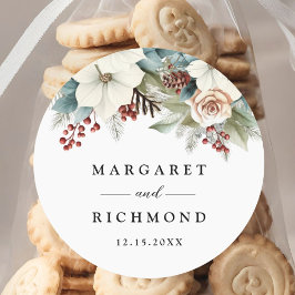 ダスティー素朴ブルーフローラ冬の結婚式 ラウンドシール