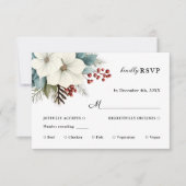 ダスティー素朴ブルーフローラ冬の結婚式 出欠カード (正面)