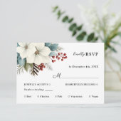 ダスティー素朴ブルーフローラ冬の結婚式 出欠カード (スタンド正面)